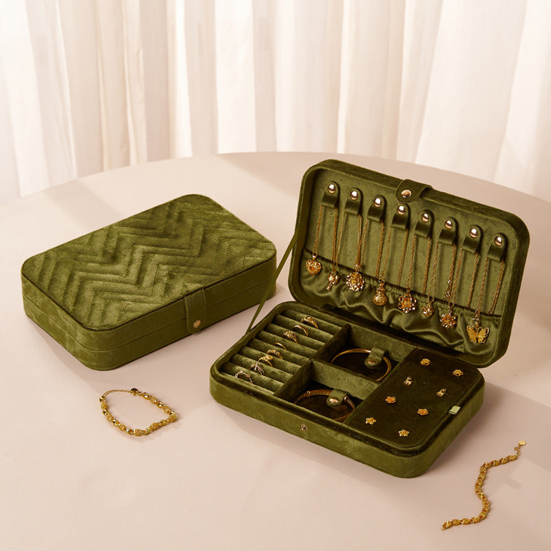 Quilted Velvet Jewelry Box Multi-Layered Organizer with Compartments