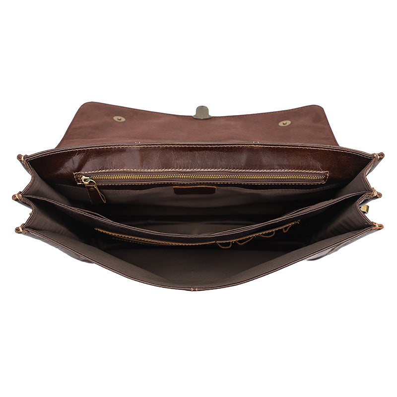 Men Vintage Top Grain Cowhide Briefcase | 15.6 Inch Genuine Leather Laptop Shoulder Bag