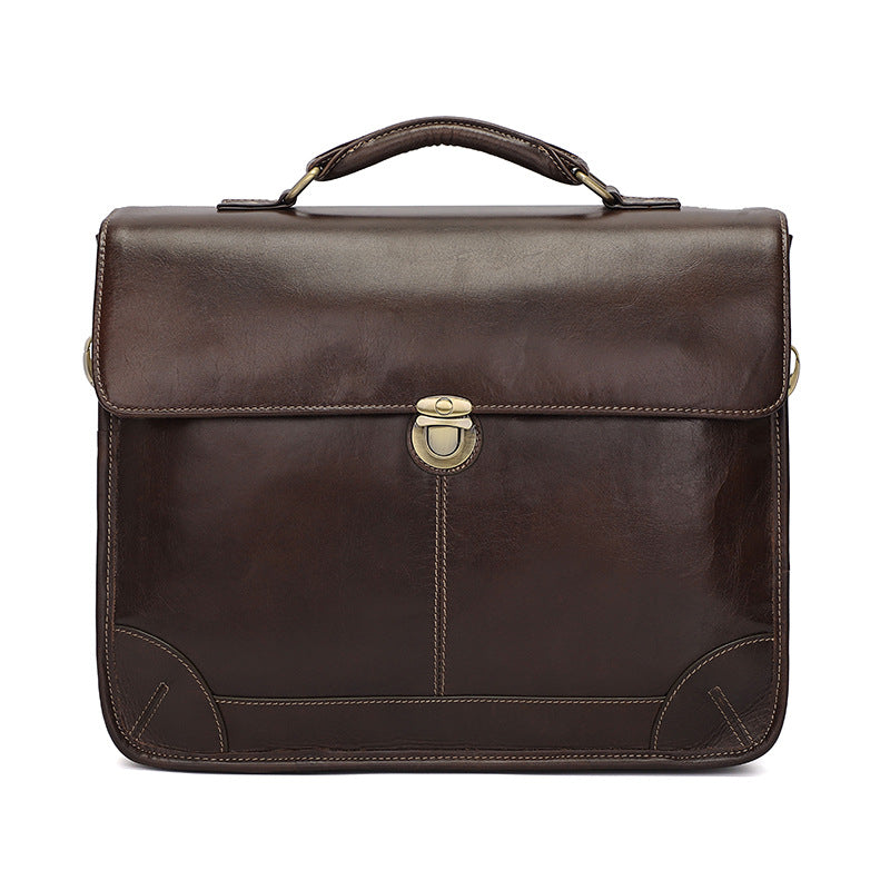 Men Vintage Top Grain Cowhide Briefcase | 15.6 Inch Genuine Leather Laptop Shoulder Bag