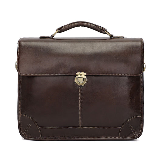 Men Vintage Top Grain Cowhide Briefcase | 15.6 Inch Genuine Leather Laptop Shoulder Bag