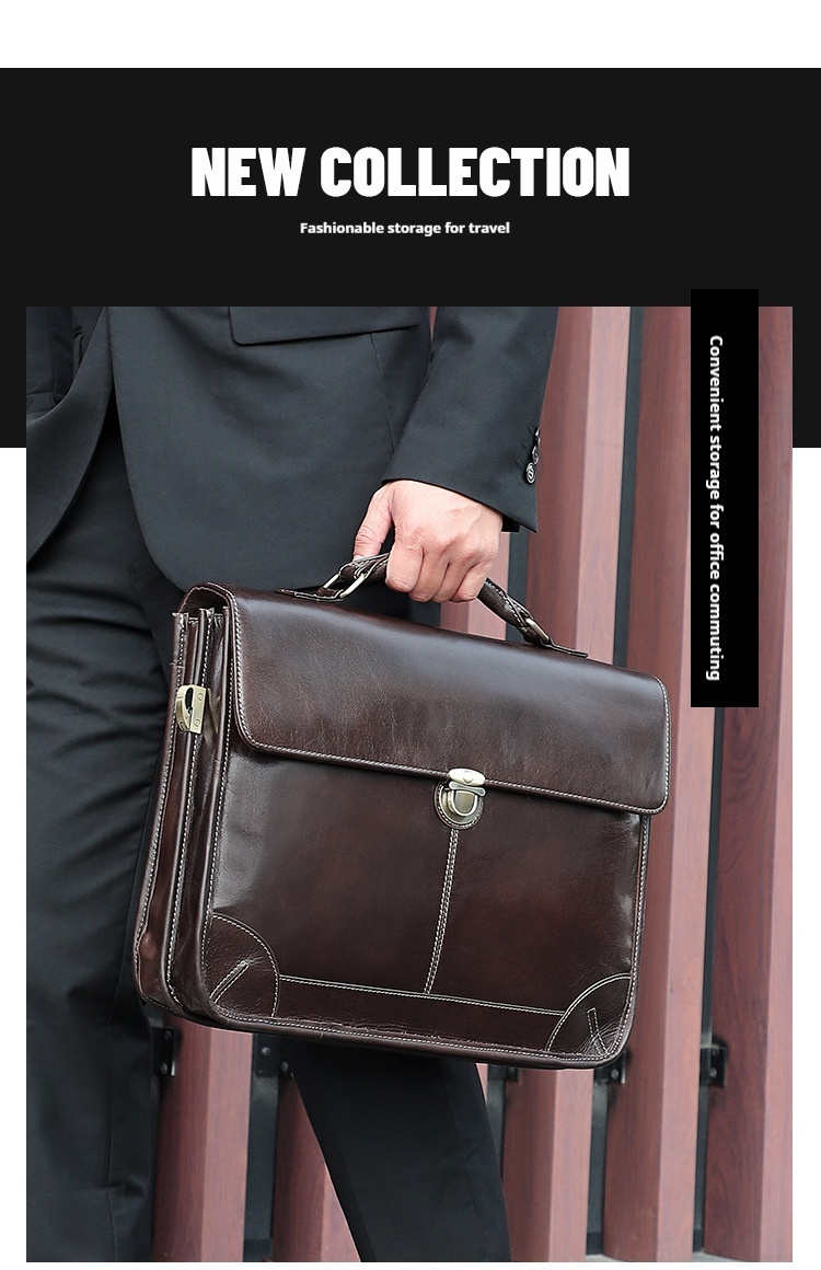 Men Vintage Top Grain Cowhide Briefcase | 15.6 Inch Genuine Leather Laptop Shoulder Bag