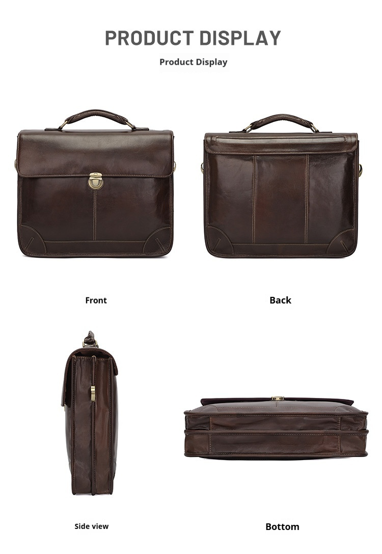 Men Vintage Top Grain Cowhide Briefcase | 15.6 Inch Genuine Leather Laptop Shoulder Bag