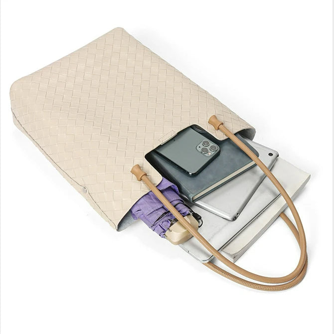 Timeless Style: Genuine Leather Woven Handbag for Modern Women